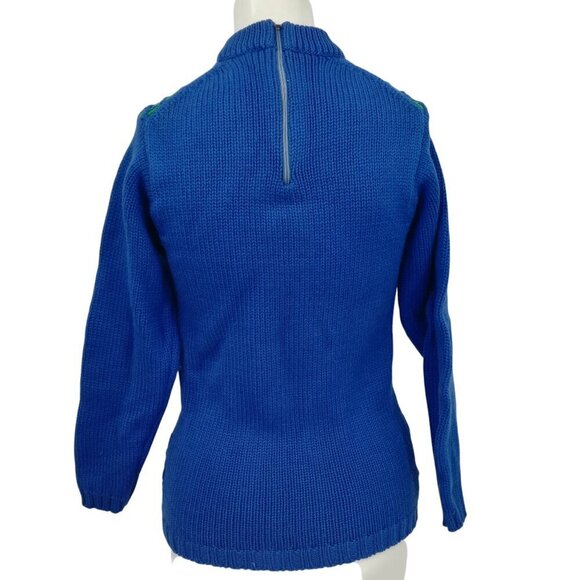 Vintage 70s Windowpane Diamond 3-D Knit Mock Neck 100% Wool Sweater Size XS? - Picture 7 of 9